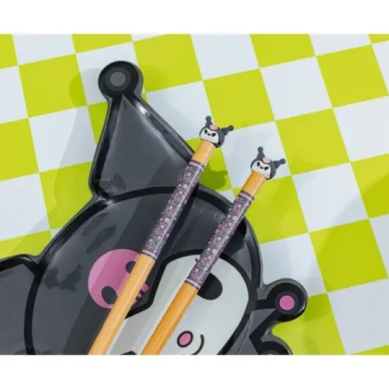 Silver Buffalo Sanrio Kuromi 2-Pair Bamboo Chopstick Set With Ceramic Rests image {6}