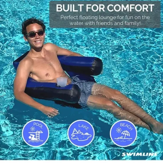 SWIMLINE ORIGINAL 90465 Fabric Covered U-Seat CLASSIC Inflatable Pool Float Lounger, Sling Seat w/ Backrest & Cup Holder, Floatie Party Beach Lake image {4}