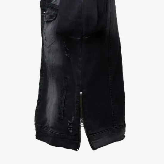 RAW X Men's Washed Ripped Distressed Flex Stretch Casual Trucker Biker Jean Jacket image {2}