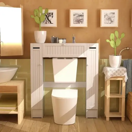 Costway Wooden Over The Toilet Storage Cabinet Drop Door Spacesaver Bathroom White image {3}