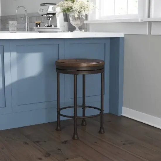 Casselberry Swivel Backless Round Counter Height Barstool Distressed Walnut/Brown - Hillsdale Furniture image {1}