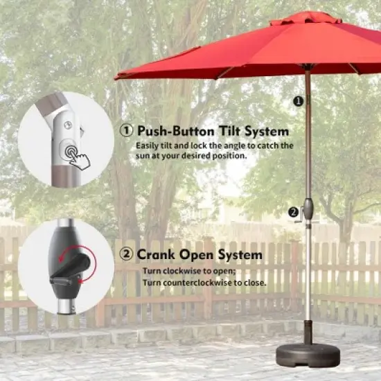 Syemin Outdoor Patio Umbrella with 8 Sturdy Ribs, Push Button Tilt and Crank, Waterproof, UV-Resistant Uitable for Garden, red, 120"*120"*97.2" image {4}