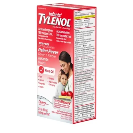 Infants' Tylenol Pain & Fever Reducer Liquid - Acetaminophen - Dye-Free Cherry - 2 fl oz image {4}
