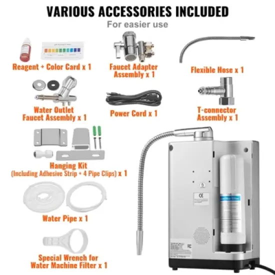 VEVOR Alkaline Water Ionizer Machine, pH 3.5-10.5 Alkaline Acidic Hydrogen Water Purifier, 7 Water Settings Home Filtration System, Up to -650mV ORP image {6}