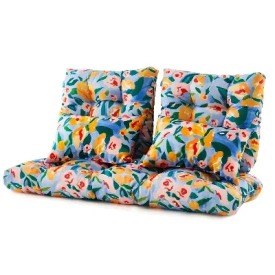 ARTPLAN Outdoor Cushions for Settee,Wicker Loveseat Cushions with Tie,Tufted Patio Cushions 2 U-Shaped Set of 5 Piece,L44xW19，Floral image {16}