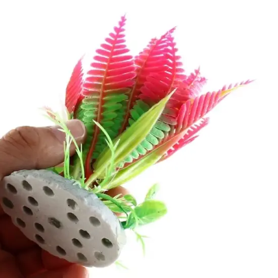 Unique Bargains Fish Tank Aquarium Plastic Pant Grass Decor 5" Hot Pink Green image {1}