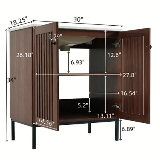 Christopher Knight Home Raja 30" Contemporary Vintage Bathroom Vanity with Ceramic Sink and Fence Door, Dark Brown image {2}
