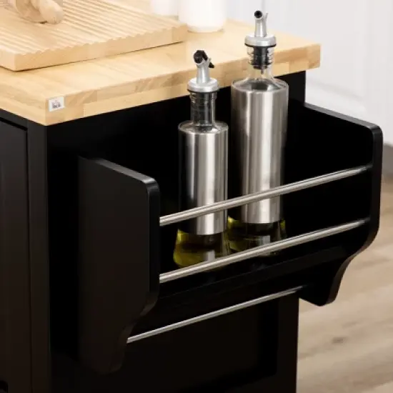 HOMCOM Rolling Kitchen Island on Wheels, Utility Serving Cart with Rubberwood Top, Towel Rack, Spice Rack and Storage Cabinet image {4}