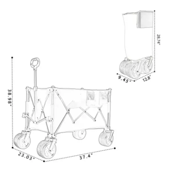 FURNIinspire Outdoor Serving Carts Colorful Heavy-Duty 480lbs Folding Wagon Cart with Bonus Picnic Mat All Terrain Wheels, Orange, 37.4"*23.03"*38.98" image {2}