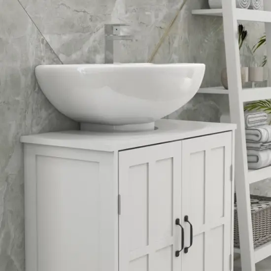 kleankin Pedestal Under-Sink Cabinet, Bathroom Storage Unit with Double Doors and Adjustable Shelf, White image {4}