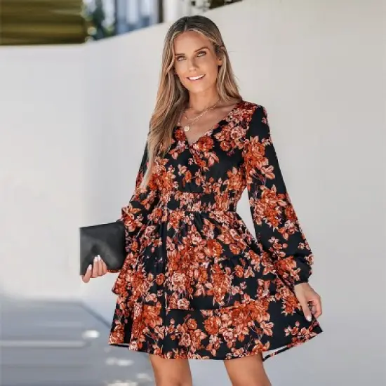 Women's Floral Print Smocked Ruffled Mini Dress - Cupshe image {7}