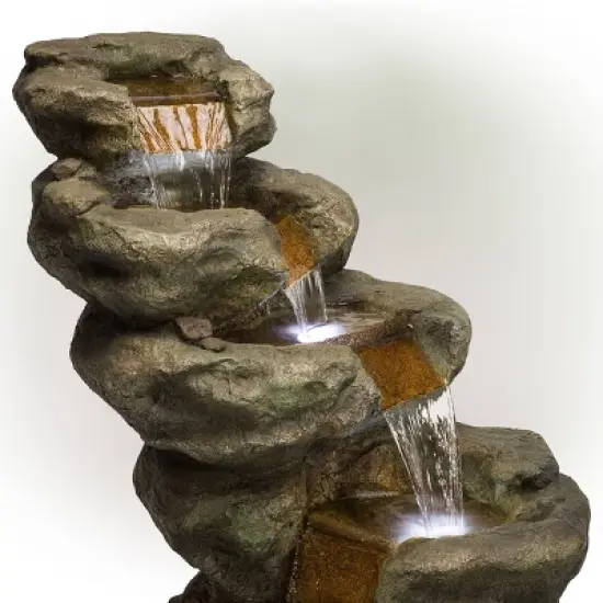 48" Resin Outdoor Multi-Tier Pristine Waterfall Fountain with LED Lights Dark Moss Green - Alpine Corporation image {4}
