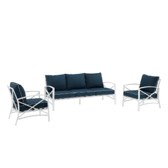 Kaplan 3pc Outdoor Sofa Set with Sofa & 2 Arm Chairs - Navy - Crosley image {5}