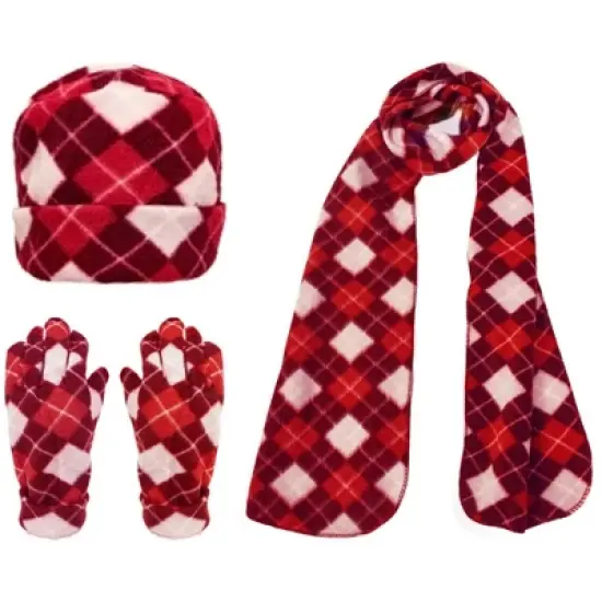Women's Plaid 3-Piece Fleece Winter Set gloves scarf Hat image {5}