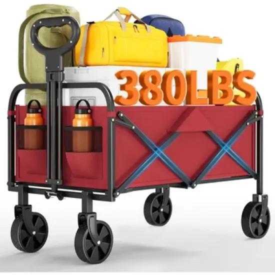 Wagons Carts Foldable,  Utility Collapsible Wagon with All-Terrain Wheels, Drink Holders & Adjustable Handle image {10}