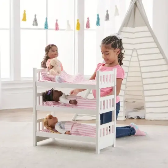 Badger Basket 1-2-3 Convertible Doll Bunk Bed with Bedding - Pink/Stripe image {2}