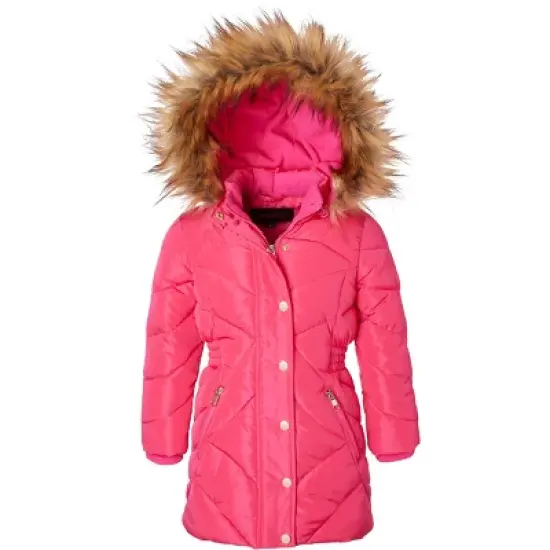 Sportoli Girls Fleece Lined Quilted Midlength Fur Trimmed Hood Winter Puffer Coats image {8}