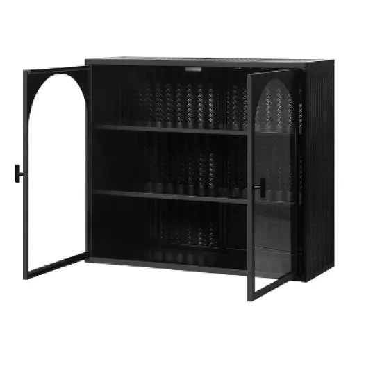 27.56" 3-Tier Storage Shelf Glass Door Wall Cabinet with Characteristic Woven Pattern - ModernLuxe image {4}