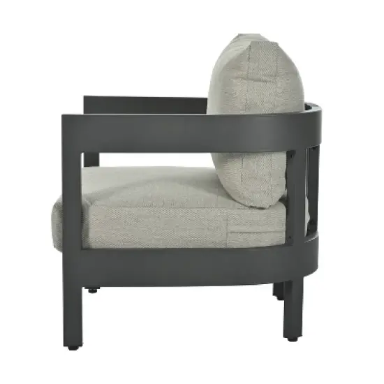 4-Piece Outdoor Patio Conversation Set, Weather-Resistant Metal Frame with Plastic Wood Tabletop, Cushioned Sofa and Chairs - ModernLuxe image {9}