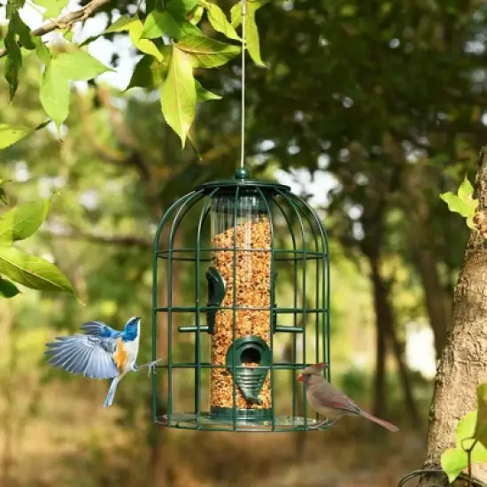 Costway Squirrel-proof Caged Tube Wild Bird Feeder Outdoor Metal Seed Guard Deterrent image {2}