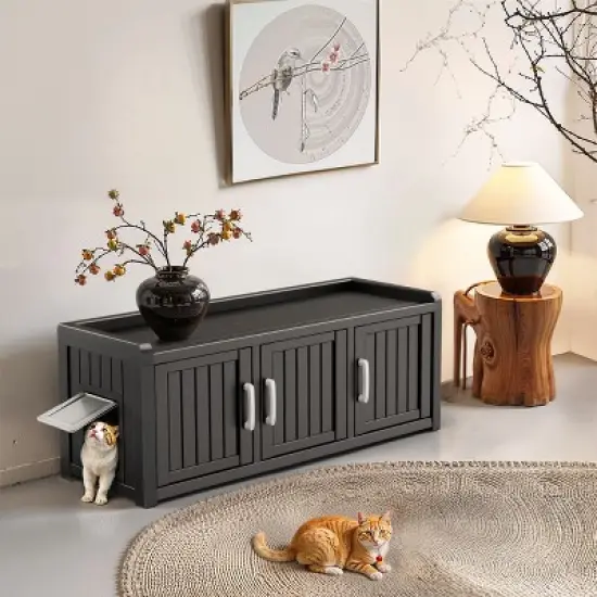 Kumasinova Versatile 3-Chamber Cat House,Outdoor Cat Shelter with Weatherproof Design,Ideal Spacious Indoor Cat Furniture for Multiple Pets,Black image {5}