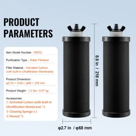 VEVOR Water Filters Replacement, Purification Elements, Activated Carbon Replacement Filters, Easy to Replace Water Filter, Pack of 2, Black image {7}