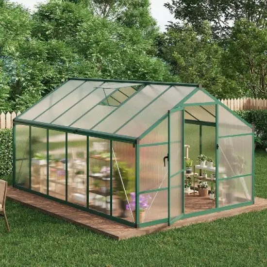 8x10 Ft Greenhouse, Polycarbonate Greenhouse with Adjustable Roof Vent for Outdoors, Aluminum Large Walk-in Greenhouse for Outside Garden, Backyard, image {4}