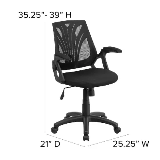 Flash Furniture Mid-Back Designer Black Mesh Swivel Task Office Chair with Open Arms image {3}
