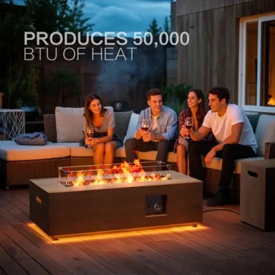 Evita Outdoor Fire Pit Table, 50,000 BTU with LED Light, Propane Tank, Windshield, Glass Stone and Rain Cover - 42.2*20.1*12.4 Inch image {3}