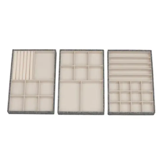 Household Essentials 3pc Stacking Jewelry Trays Graphite Linen: Stackable Jewelry Organizer & Storage, Gray, Adult Use image {1}