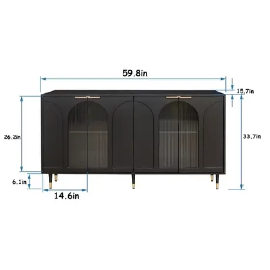Modern Accent Storage Cabinet with 4 Doors, Wooden Sideboard Buffet Cabinet, Entertainment Center Media Console Table for Kitchen Living Room Entryway image {2}