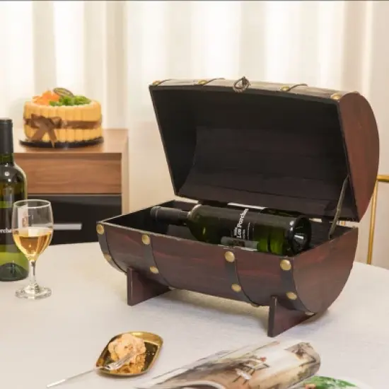Wooden Wine Barrel Shaped Treasure Chest Vintage Decorative Wine Holder image {2}