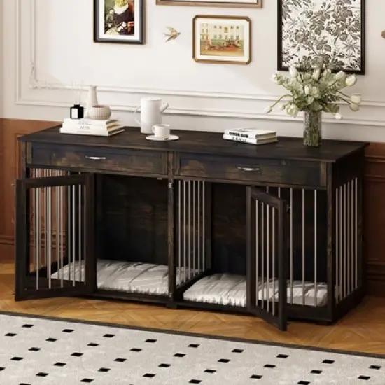 Famapy Dog Crate 72.4" Furniture Style Design Dog Crate with Drawers and Dividers Functional & Tailored for Your Furry Friends image {12}