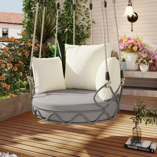 Outdoor Hanging Basket Swing Chair with UV-Resistant Cushion, 8" Thick Seat, 300 lbs Capacity image {14}