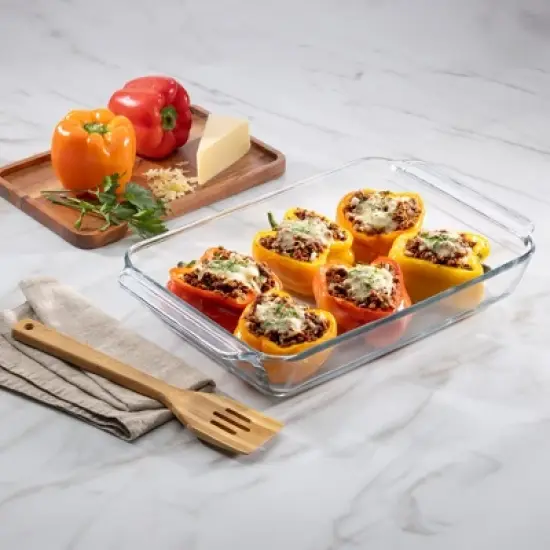 Libbey Baker&rsquo;s Premium 5 Piece Glass Bakeware Set, Includes 10x14, 9x13 with Lid, and 8x8 with Lid, Stackable with GreatGrip&trade; Handles image {2}