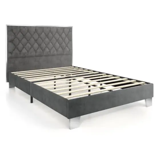 Costway  Upholstered Bed Mattress Foundation with Button Tufted Velvet Headboard image {10}