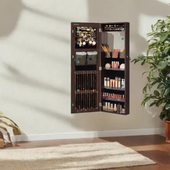 Jewelry Cabinet Armoire with Mirror, Wall/Door Mount Storage Organizer, Full-Length Frameless Mirror, Lockable Cabinet image {2}