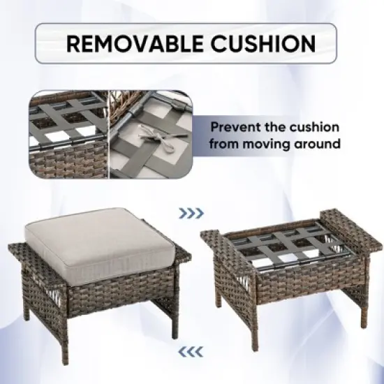 Gymojoy 2 Pieces Outdoor Patio Rattan Ottomans with cushions image {3}
