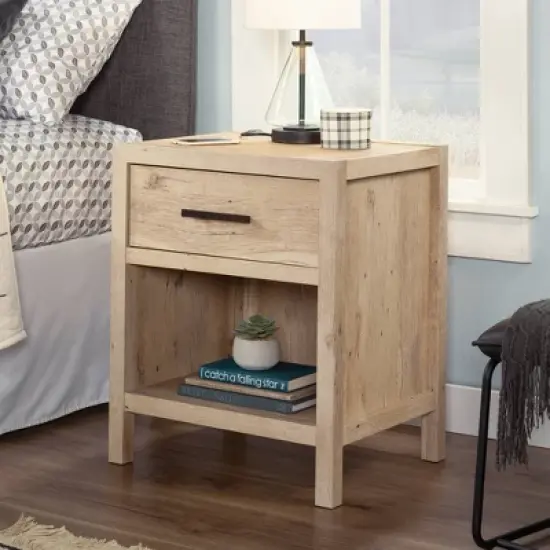 Pacific View 1 Drawer Nightstand Prime Oak- Sauder: Laminated Bedside Table with Shelving, CARB Certified image {1}