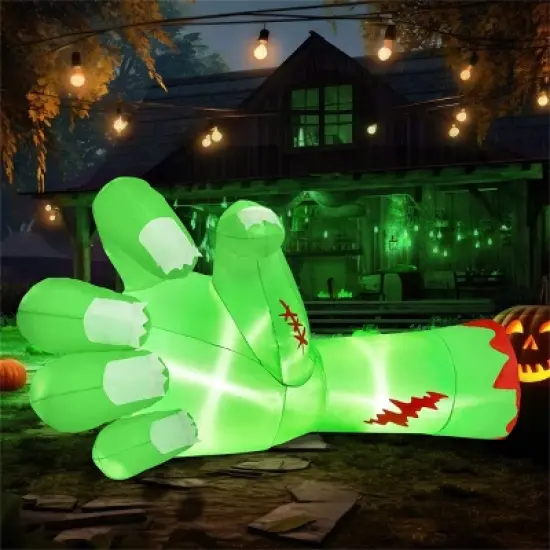 Joyfy 9 FT Long Halloween Inflatables Outdoor Decoration, Giant Zombie Arm Inflatable with Built-in LEDs for Halloween Yard Lawn Garden Decoration image {9}