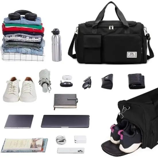 30L Duffle Bag with Shoes Compartment, Travel Duffel Bags Carry on Weekender Backpack for Men Women, Travel Bag Water Repellent & Tear Resistant image {3}