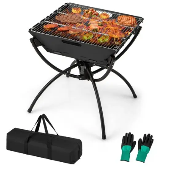 Tangkula Camping Fire Pit w/Cooking Grills Portable Campfire Grill w/ Carrying Bag & Gloves 3-In-1 Stainless Steel Wood Burning Coffee/Silver image {7}