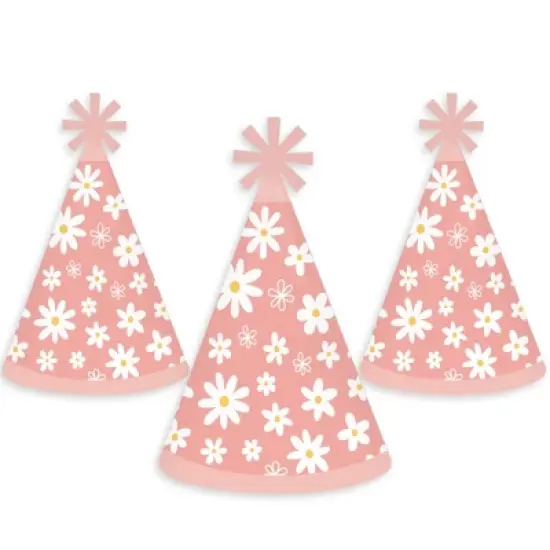 Big Dot of Happiness Pink Daisy Flowers - Cone Happy Birthday Party Hats for Kids and Adults - Set of 8 (Standard Size) image {6}