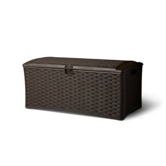 Suncast 72 Gallon Resin Wicker Outdoor Patio Storage Deck Box, Brown (2 Pack) image {1}