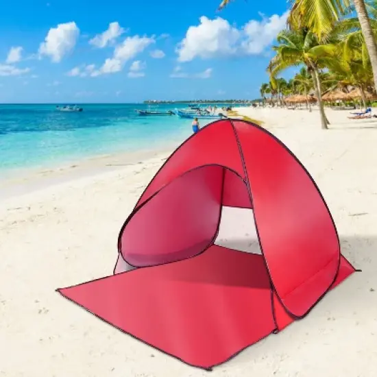 NAYSAYE Camping Tent 2-3 Person Pop Up Beach Tent with Net Window UV Protection Waterproof for Camping Outdoor Activities, Red image {5}