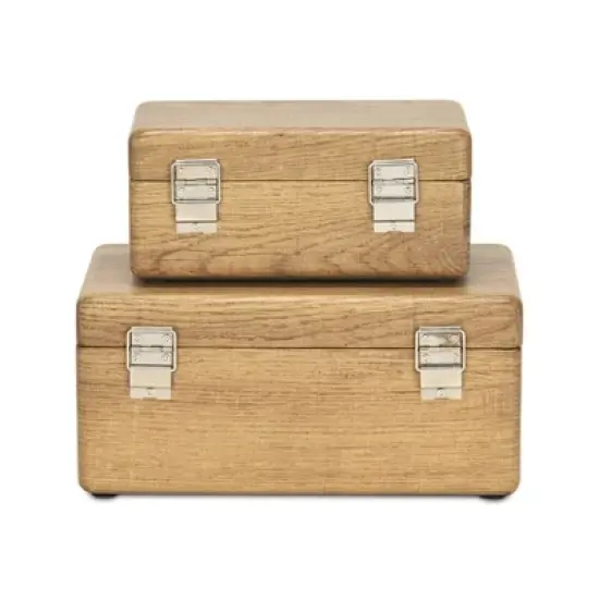HomeRoots Set Of Two Brown Solid Wood Jewelry Boxes image {3}