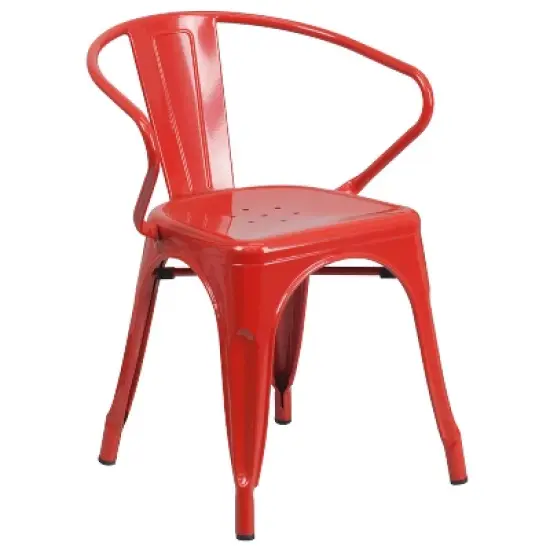 Emma and Oliver Commercial Grade Colorful Metal Indoor-Outdoor Chair with Arms image {12}