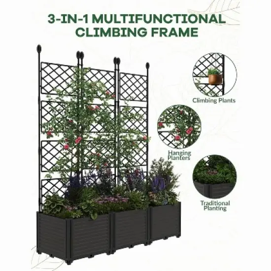 Acekool Garden Bed Kit with Trellis, Vertical Planter Box for Balcony, Patio or Deck, Black, Easy Assembly (Black/Stone) image {3}