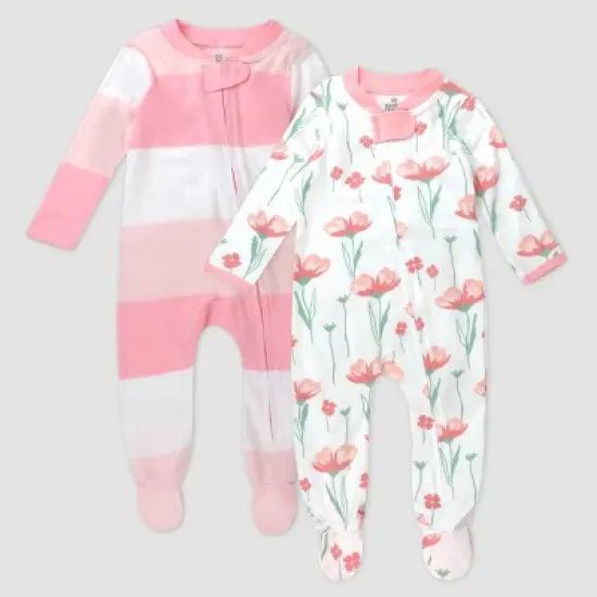 Honest Baby 2pk Jumbo Sleep N' Play - Pink Striped image {3}