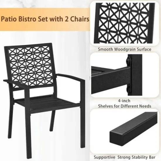 3-Piece Bistro Set, Outdoor Bistro Set, Stackable Metal Square Table and Chairs, Small Conversation Set Patio Furniture for Backyard, Deck image {4}